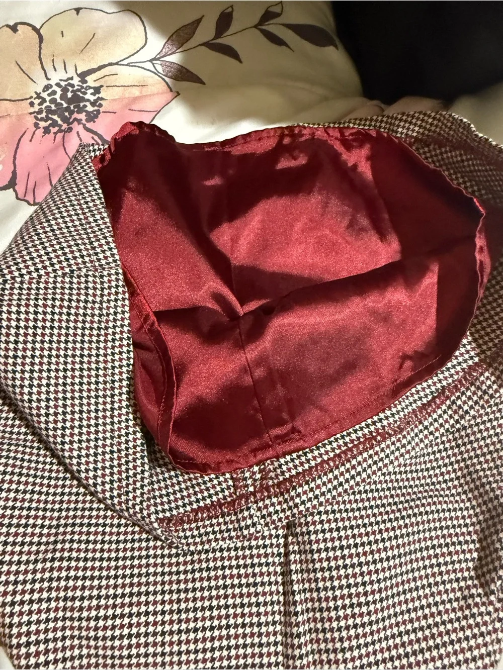Gymboree Burgundy and Black Houndstooth Velvet-Bow Dress